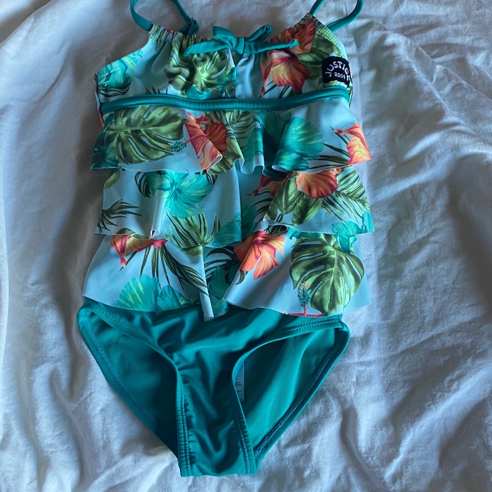 Justice Tropical Ruffle One Piece Swimsuit